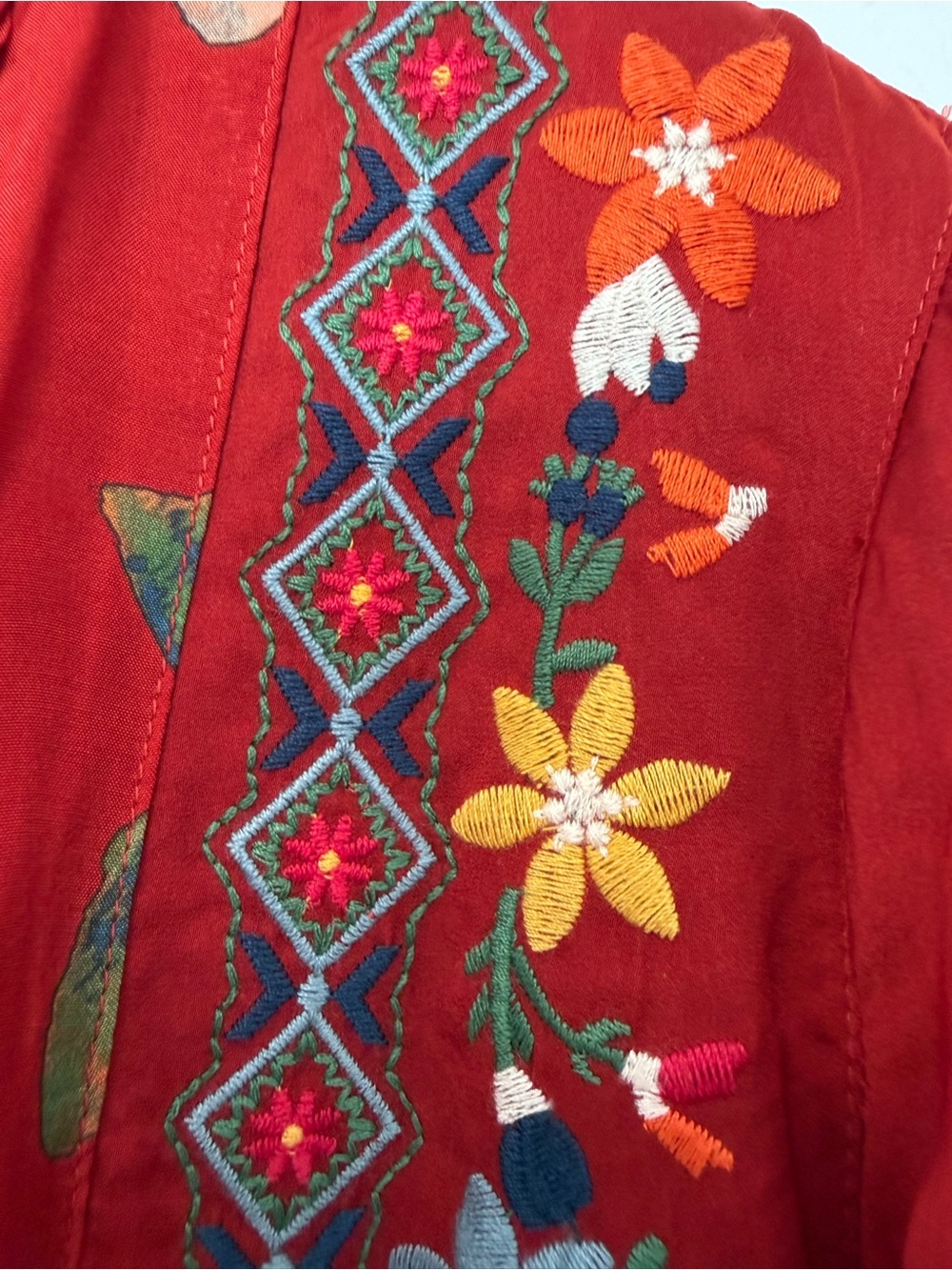 John Mark Embroidered Multi Patch Boho Tunic Blouse Dark Spice L - Picture 13 of 15